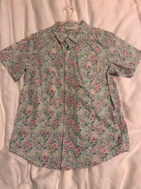 Janie and Jack Short-Sleeve Floral Button-Down in Pink, Green, Yellow